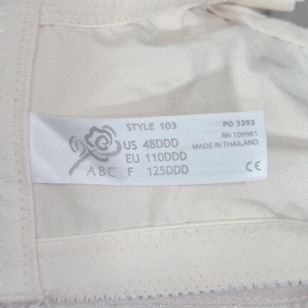 48DDD ABC Style 103 Jacquard Wire‎ Free Mastectomy Bra Beige NWT